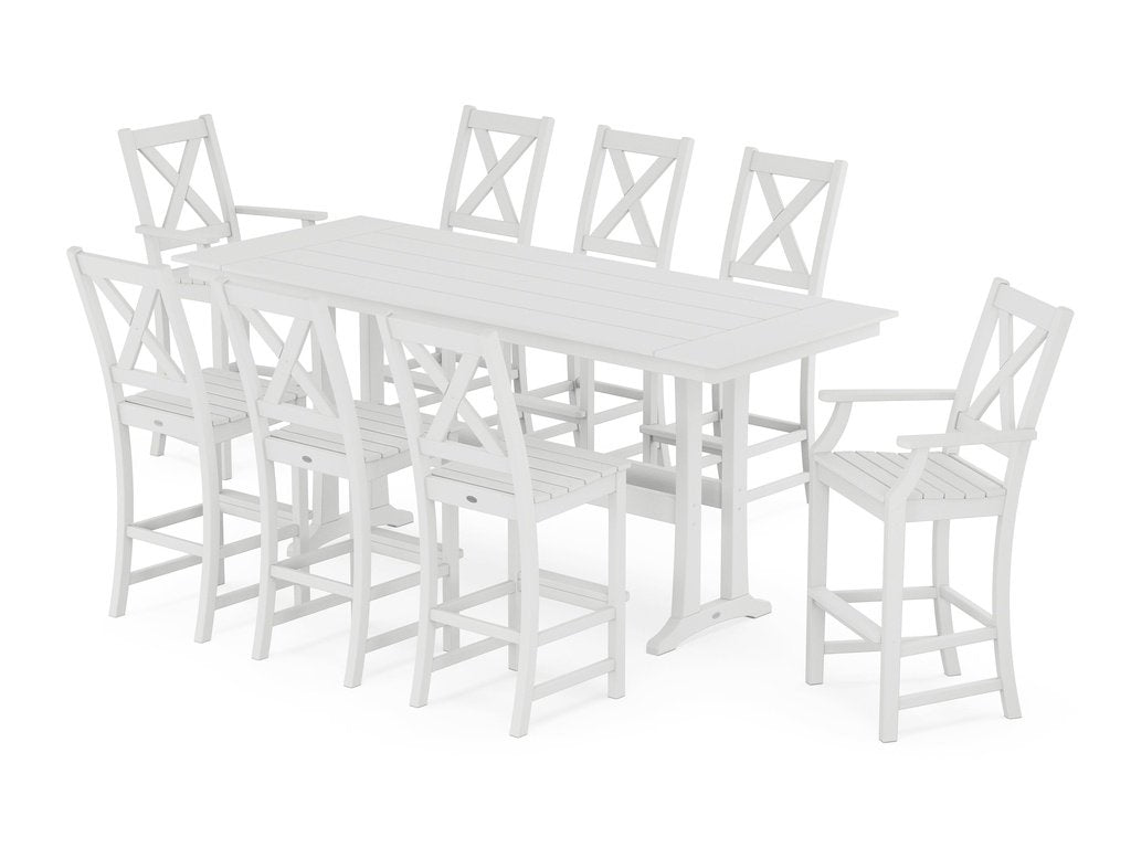 Braxton 9-Piece Farmhouse Bar Set with Trestle Legs Photo