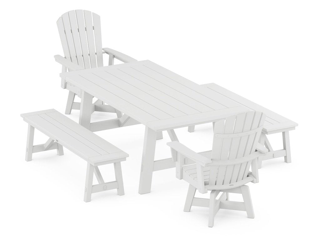 Nautical Curveback Adirondack Swivel Chair 5-Piece Rustic Farmhouse Dining Set With Benches Photo