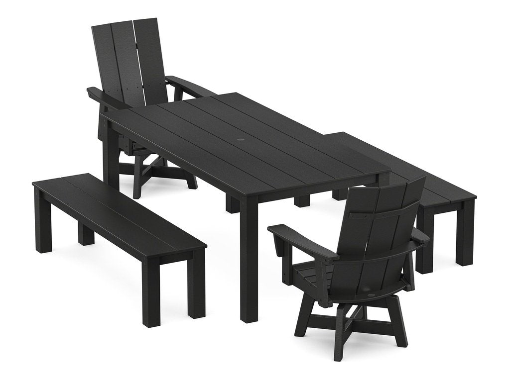 Modern Curveback Adirondack 5-Piece Parsons Swivel Dining Set with Benches Photo