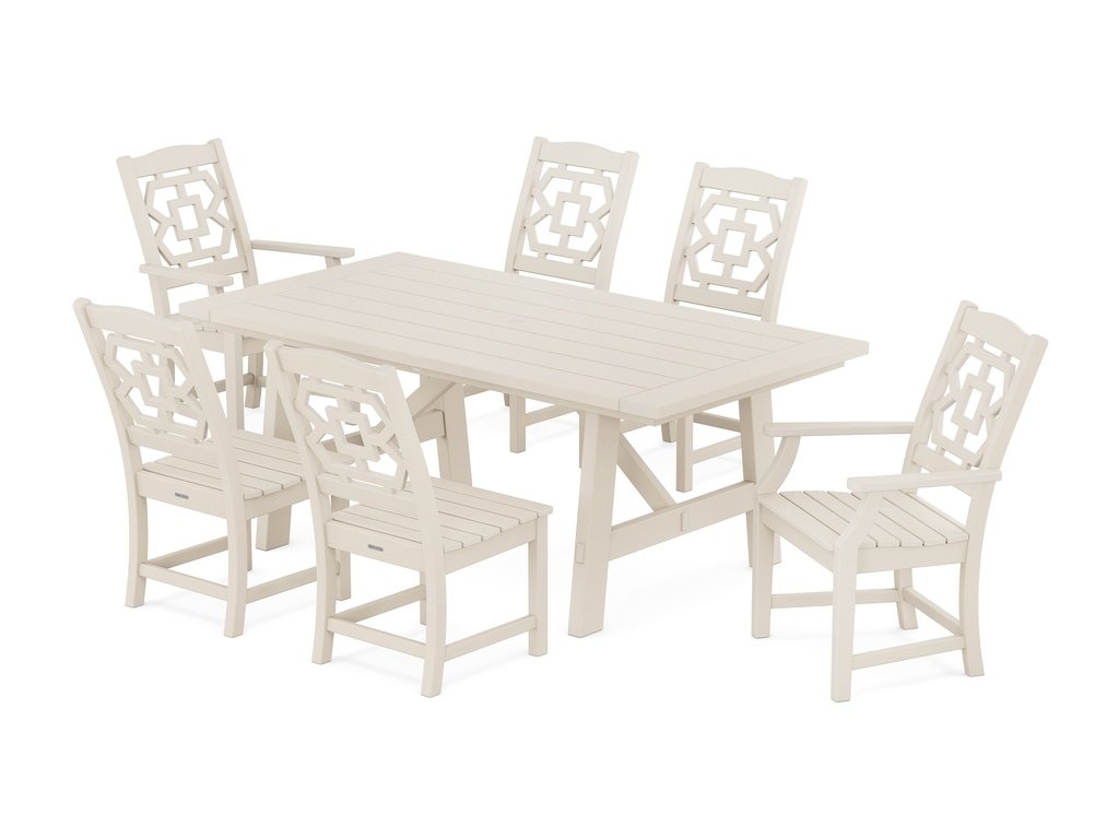 Chinoiserie 7-Piece Rustic Farmhouse Dining Set Photo