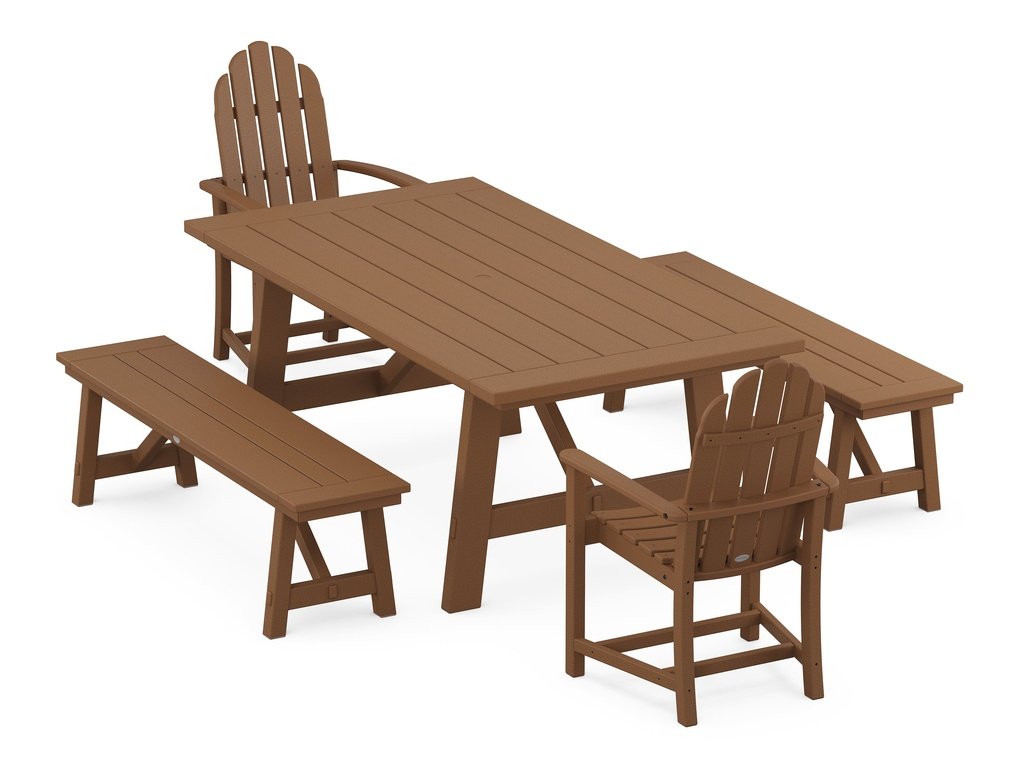 Classic Adirondack 5-Piece Rustic Farmhouse Dining Set With Benches Photo