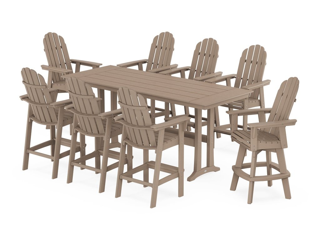 Vineyard Curveback Adirondack Swivel 9-Piece Farmhouse Bar Set with Trestle Legs Photo