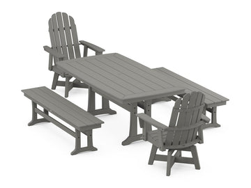 Vineyard Adirondack Swivel Chair 5-Piece Dining Set with Trestle Legs and Benches Photo