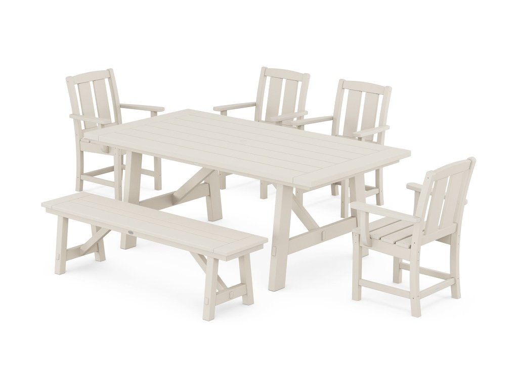 Mission 6-Piece Rustic Farmhouse Dining Set with Bench Photo