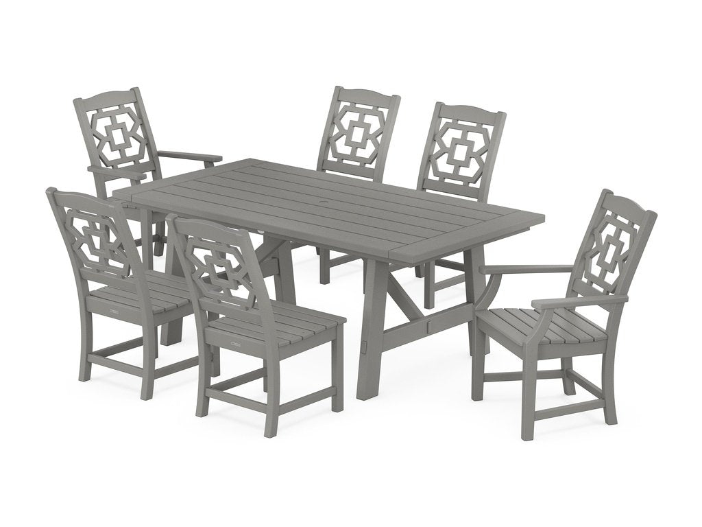 Chinoiserie 7-Piece Rustic Farmhouse Dining Set Photo