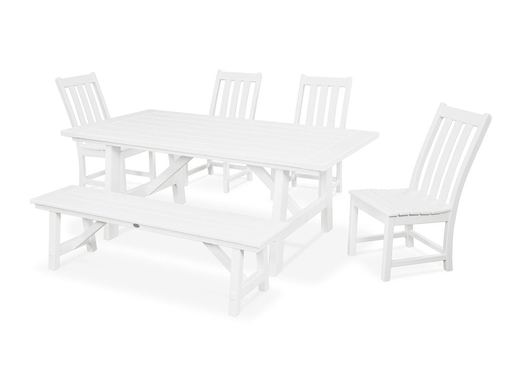 Vineyard 6-Piece Rustic Farmhouse Side Chair Dining Set with Bench Photo