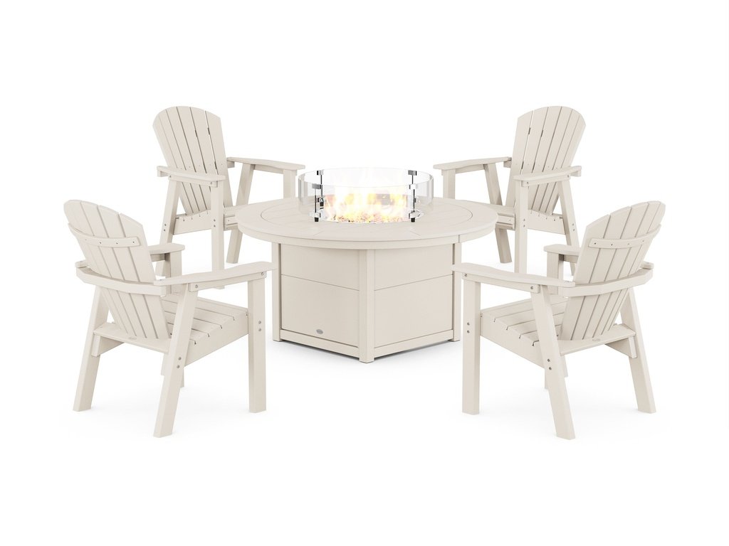 Seashell 4-Piece Upright Adirondack Conversation Set with Fire Pit Table Photo