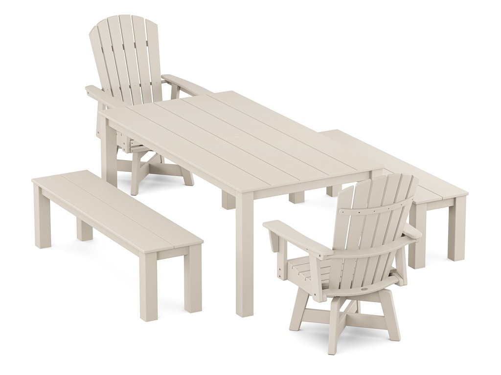 Nautical Curveback Adirondack Swivel 5-Piece Parsons Dining Set with Benches Photo