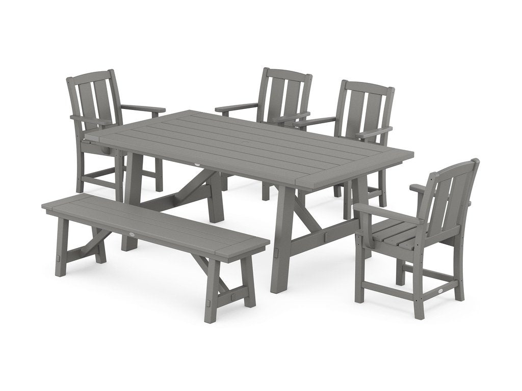 Mission 6-Piece Rustic Farmhouse Dining Set with Bench Photo