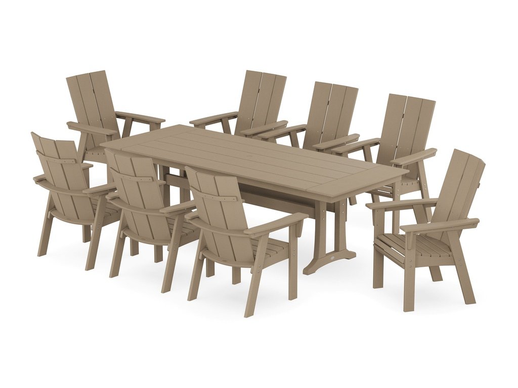 Modern Curveback Adirondack 9-Piece Farmhouse Dining Set with Trestle Legs Photo