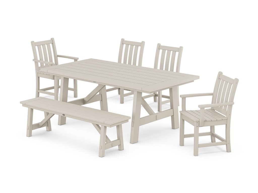 Traditional Garden 6-Piece Rustic Farmhouse Dining Set With Bench Photo