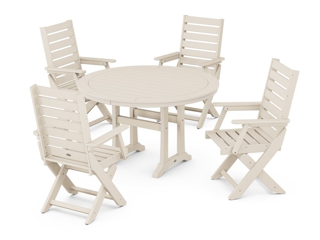 Captain Folding Chair 5-Piece Round Dining Set with Trestle Legs Photo