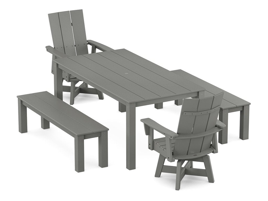 Modern Curveback Adirondack 5-Piece Parsons Swivel Dining Set with Benches Photo