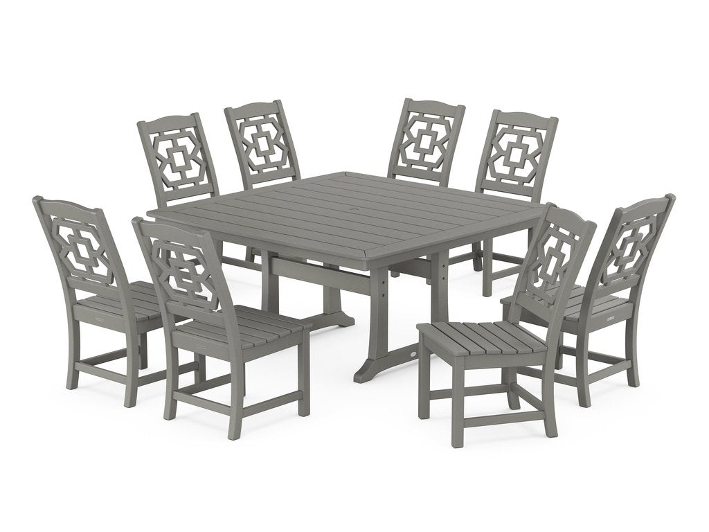 Chinoiserie 9-Piece Square Side Chair Dining Set with Trestle Legs Photo