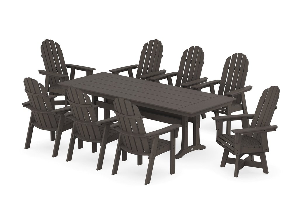 Vineyard 9-Piece Curveback Adirondack Swivel Farmhouse Dining Set with Trestle Legs Photo