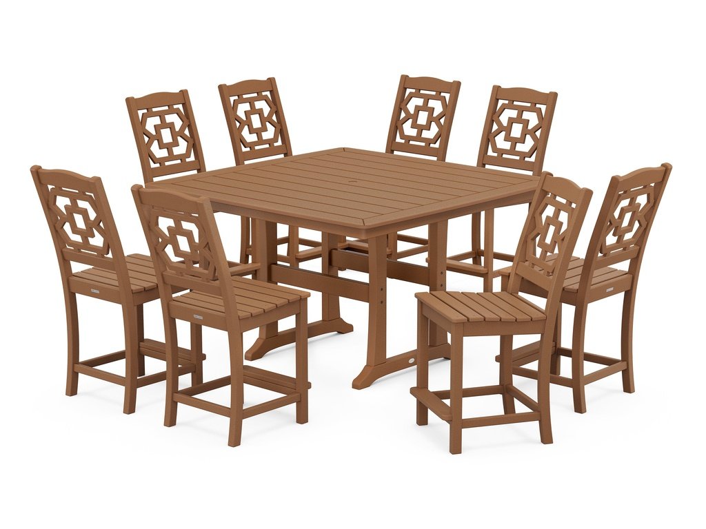 Chinoiserie 9-Piece Square Side Chair Counter Set with Trestle Legs Photo