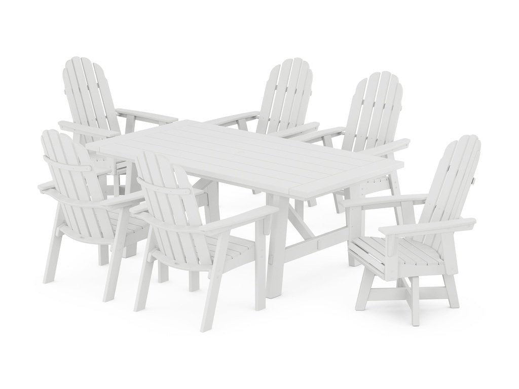 Vineyard Curveback Adirondack Swivel Chair 7-Piece Rustic Farmhouse Dining Set Photo