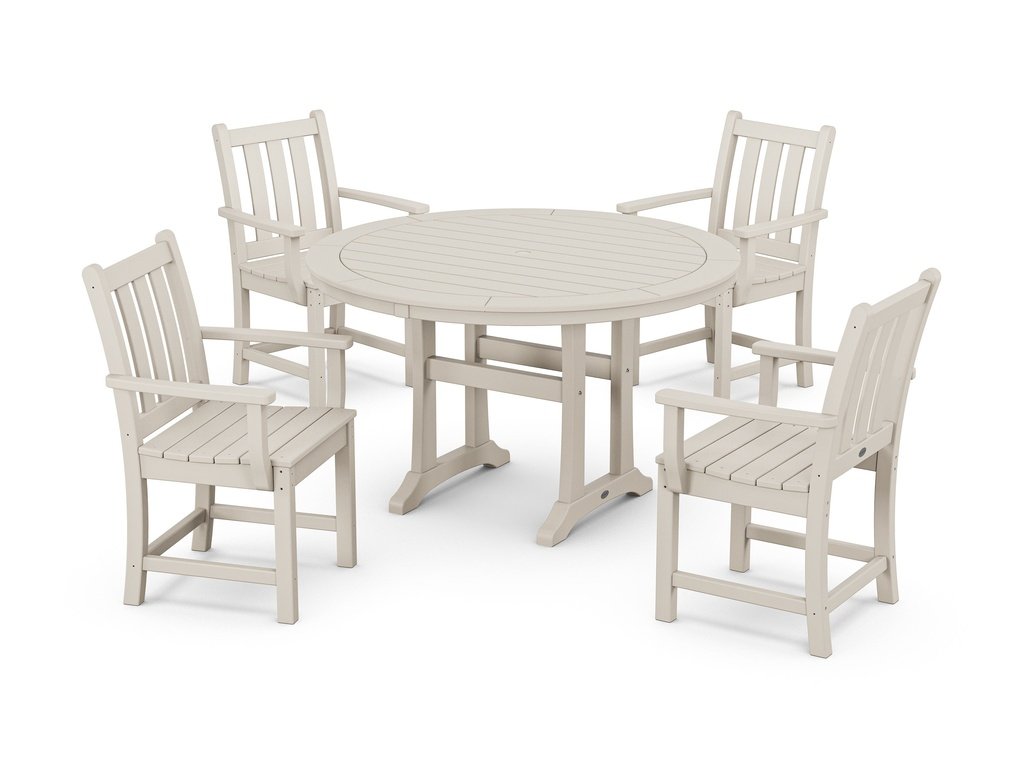 Traditional Garden 5-Piece Round Dining Set with Trestle Legs Photo