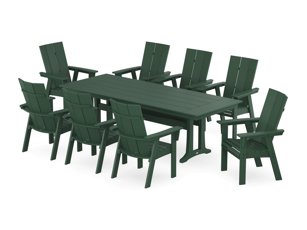 Modern Curveback Adirondack 9-Piece Farmhouse Dining Set with Trestle Legs Photo