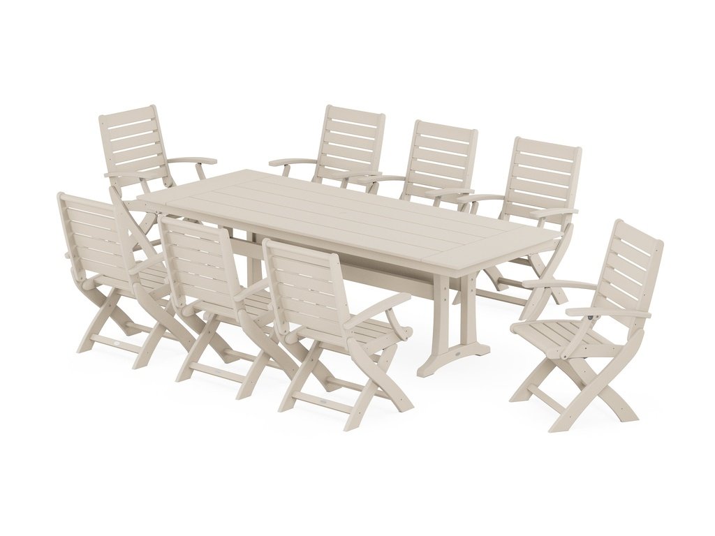 Signature Folding 9-Piece Farmhouse Trestle Dining Set with Trestle Legs Photo