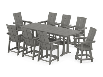 Modern Curveback Adirondack Swivel 9-Piece Farmhouse Counter Set with Trestle Legs Photo