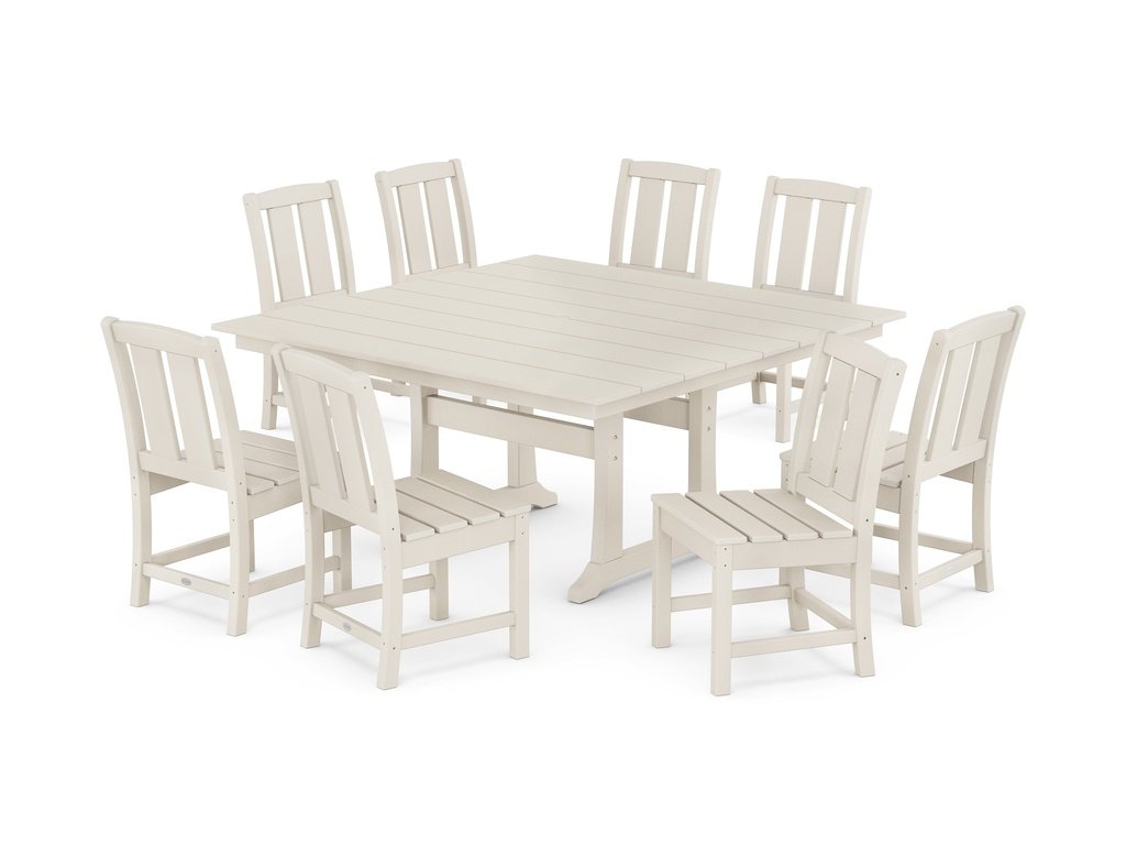 Mission Side Chair 9-Piece Square Farmhouse Dining Set with Trestle Legs Photo