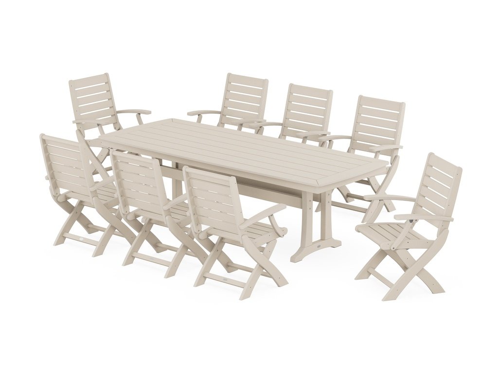 Signature Folding 9-Piece Dining Set with Trestle Legs Photo