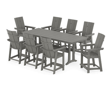 Modern Curveback Adirondack 9-Piece Farmhouse Counter Set with Trestle Legs Photo