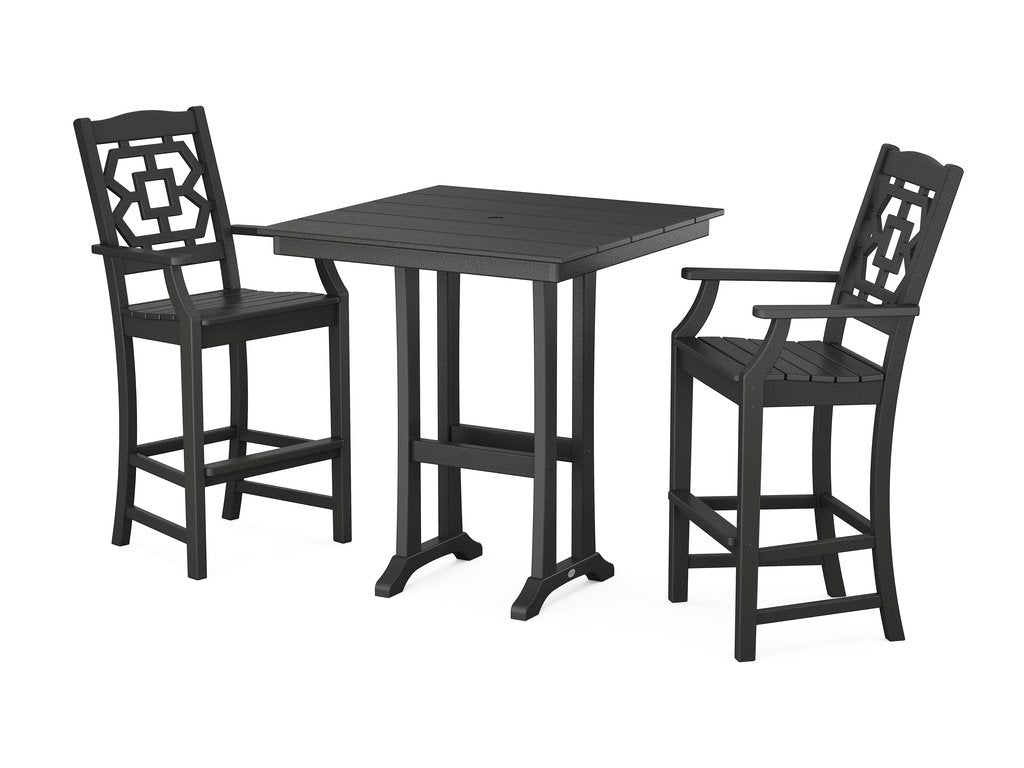 Chinoiserie 3-Piece Farmhouse Bar Set with Trestle Legs Photo