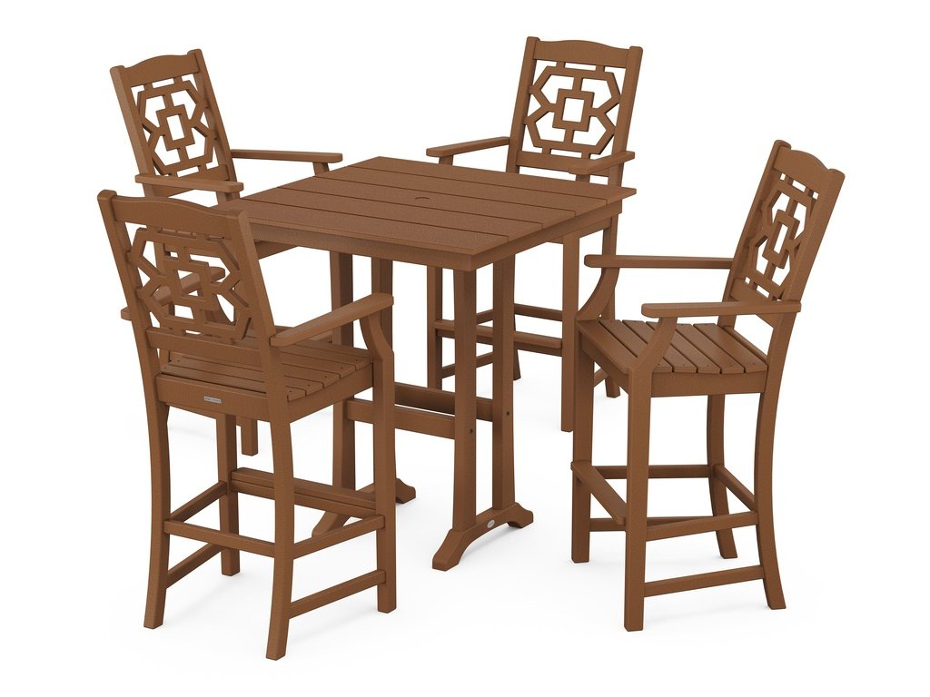 Chinoiserie 5-Piece Farmhouse Bar Set with Trestle Legs Photo