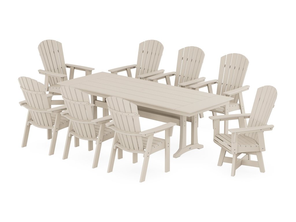 Nautical Curveback Adirondack Swivel 9-Piece Farmhouse Dining Set with Trestle Legs Photo