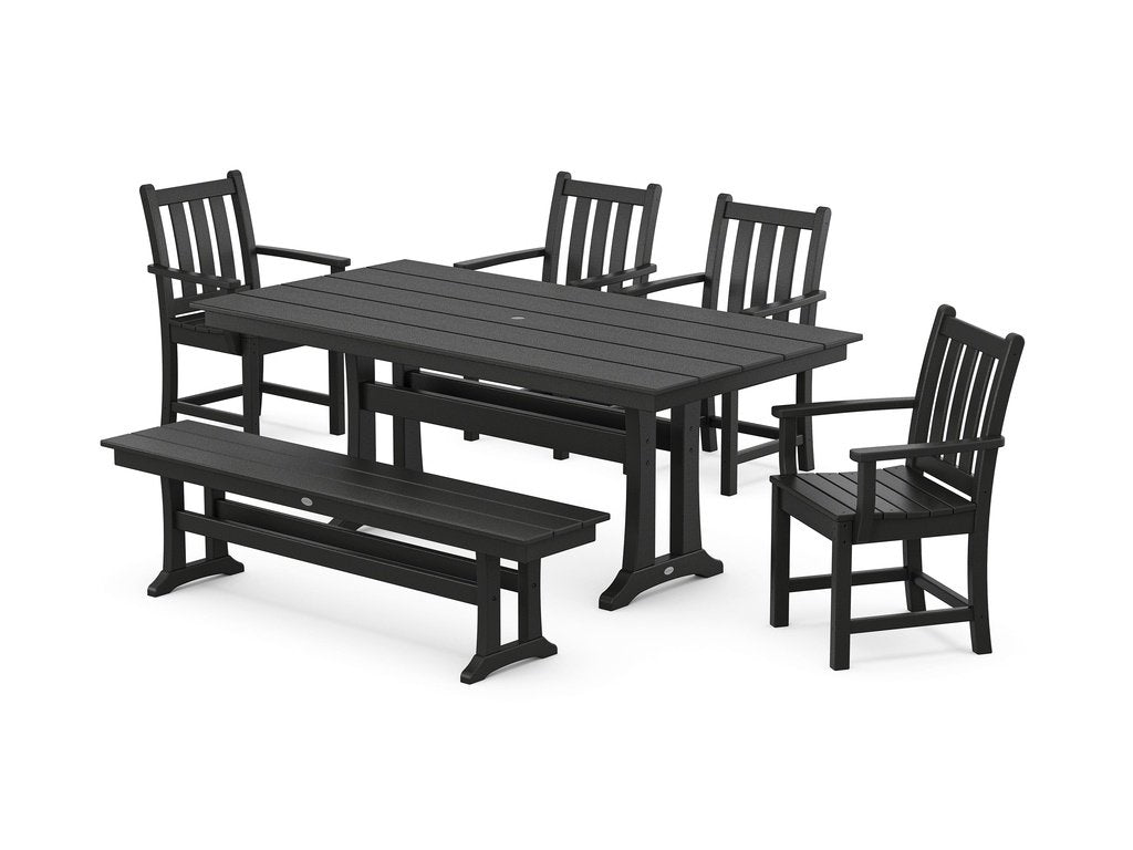 Traditional Garden Arm Chair 6-Piece Farmhouse Dining Set with Trestle Legs and Bench Photo