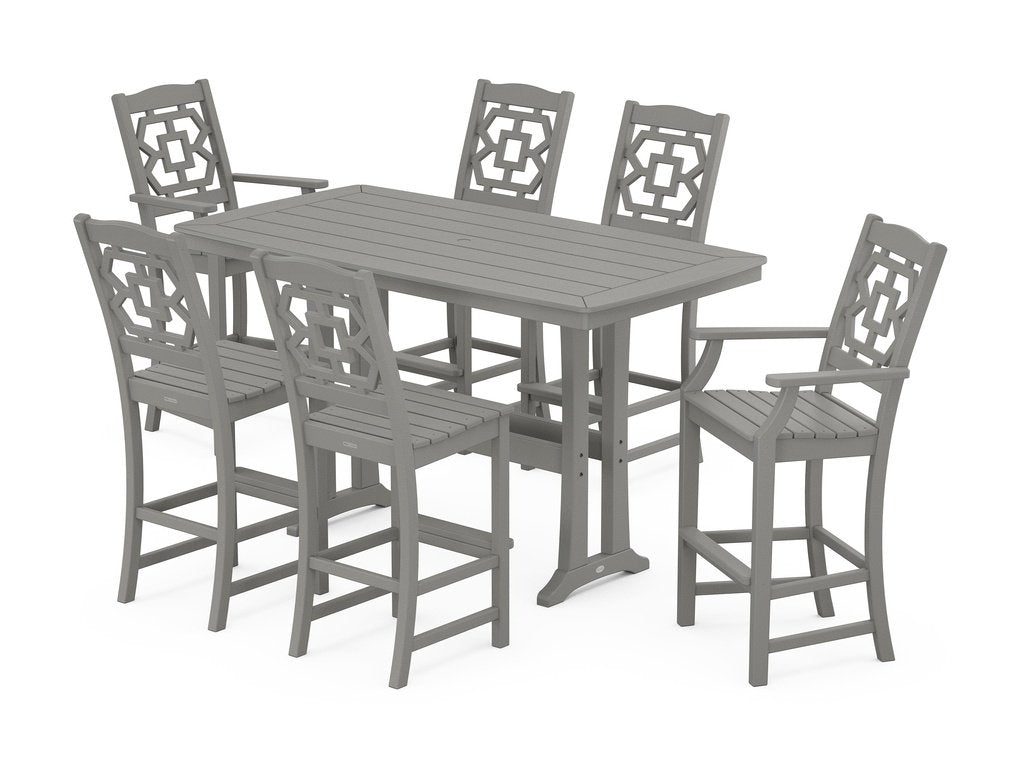 Chinoiserie 7-Piece Bar Set with Trestle Legs Photo