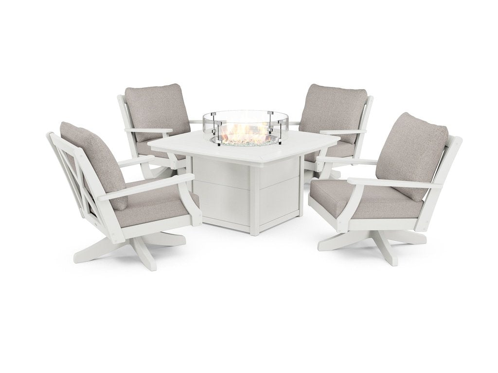 Braxton 5-Piece Deep Seating Swivel Conversation Set with Fire Pit Table Photo