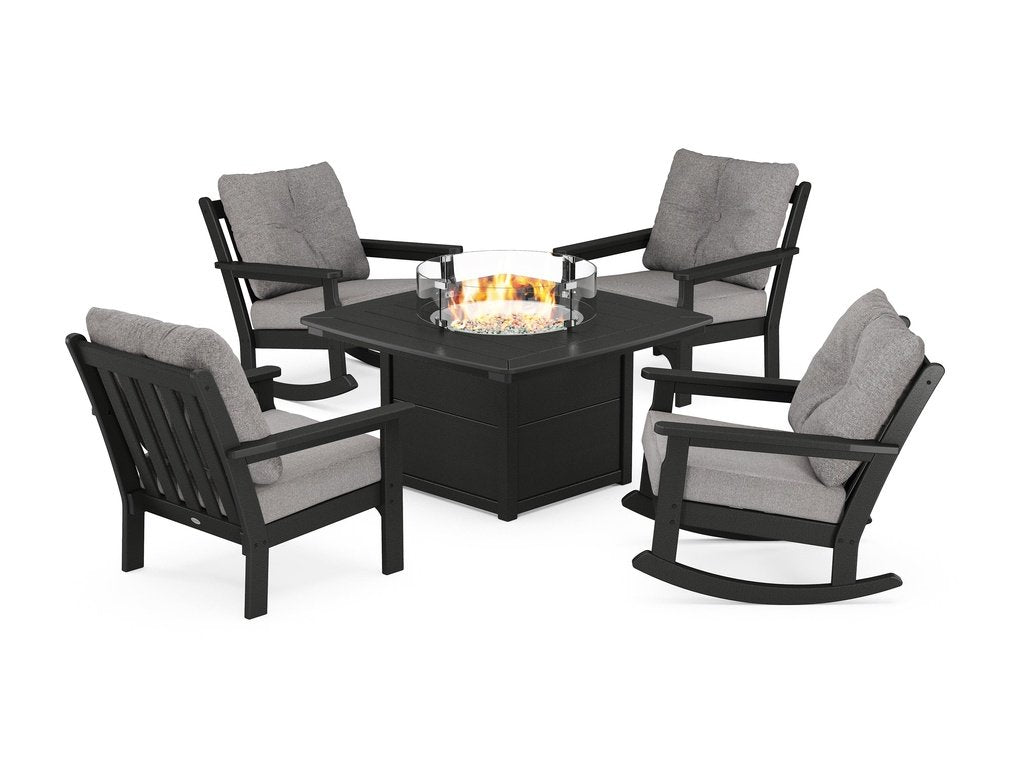 Vineyard 5-Piece Deep Seating Rocking Chair Conversation Set with Fire Pit Table Photo