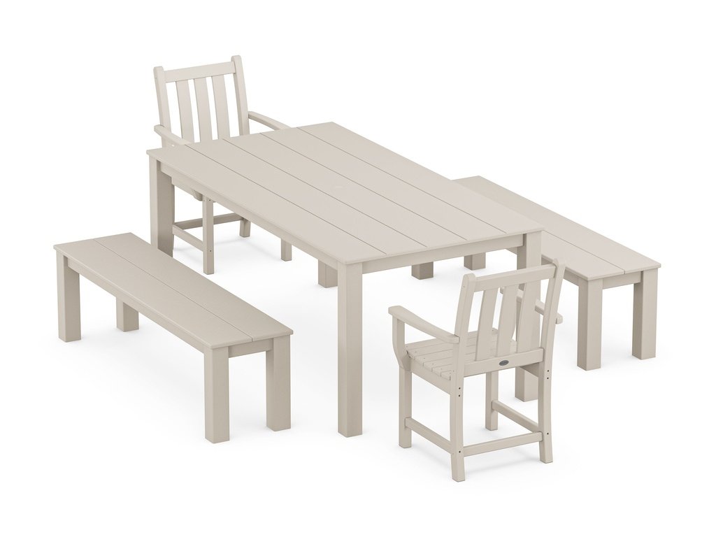 Traditional Garden 5-Piece Parsons Dining Set with Benches Photo