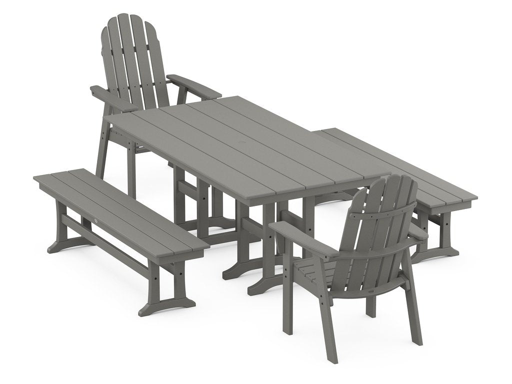 Vineyard Curveback Adirondack 5-Piece Farmhouse Dining Set with Benches Photo