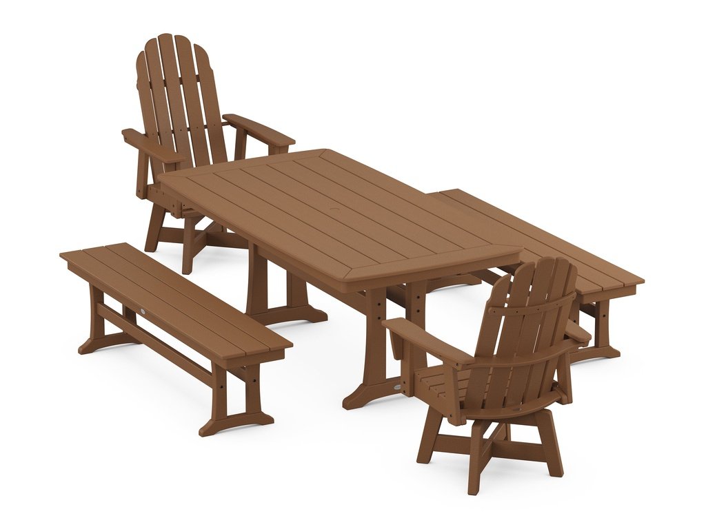 Vineyard Adirondack Swivel Chair 5-Piece Dining Set with Trestle Legs and Benches Photo