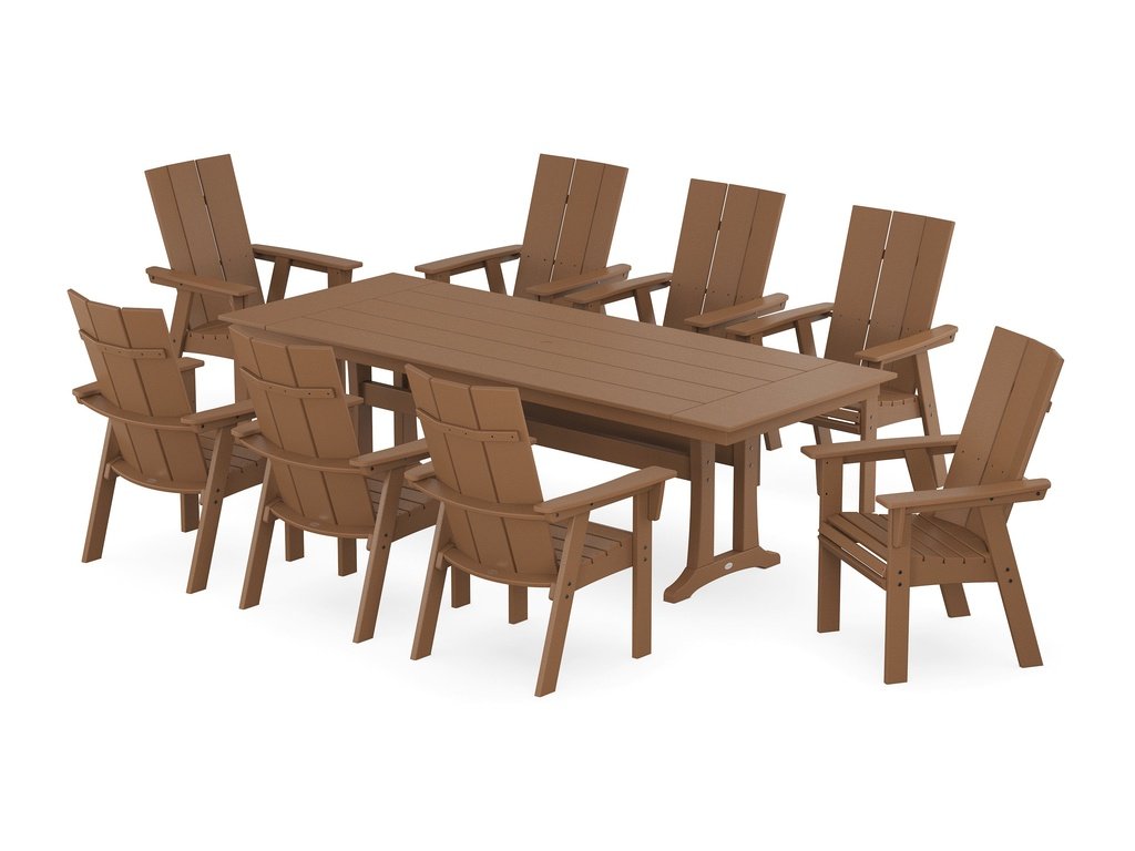 Modern Curveback Adirondack 9-Piece Farmhouse Dining Set with Trestle Legs Photo