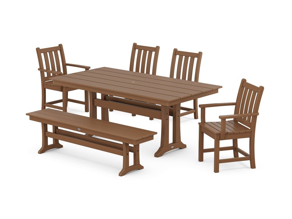 Traditional Garden 6-Piece Farmhouse Dining Set with Trestle Legs and Bench Photo