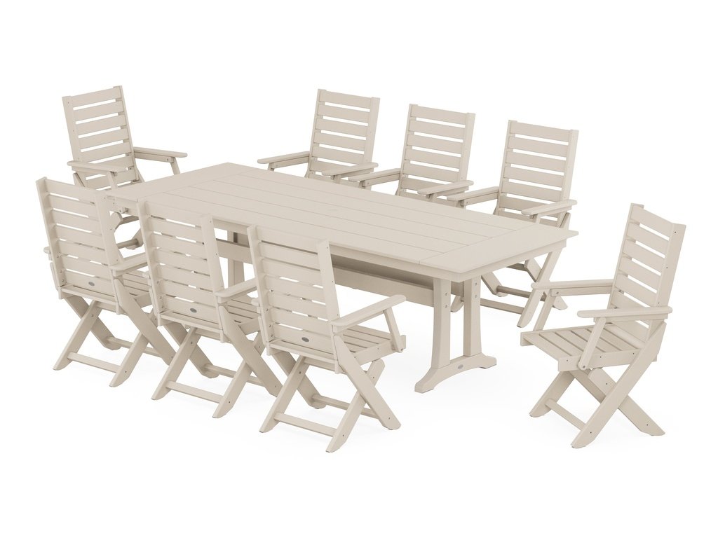 Captain 9-Piece Farmhouse Dining Set with Trestle Legs Photo