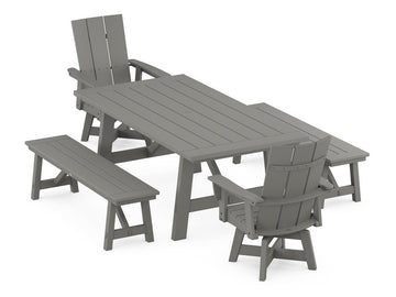 Modern Curveback Adirondack Swivel Chair 5-Piece Rustic Farmhouse Dining Set With Benches Photo