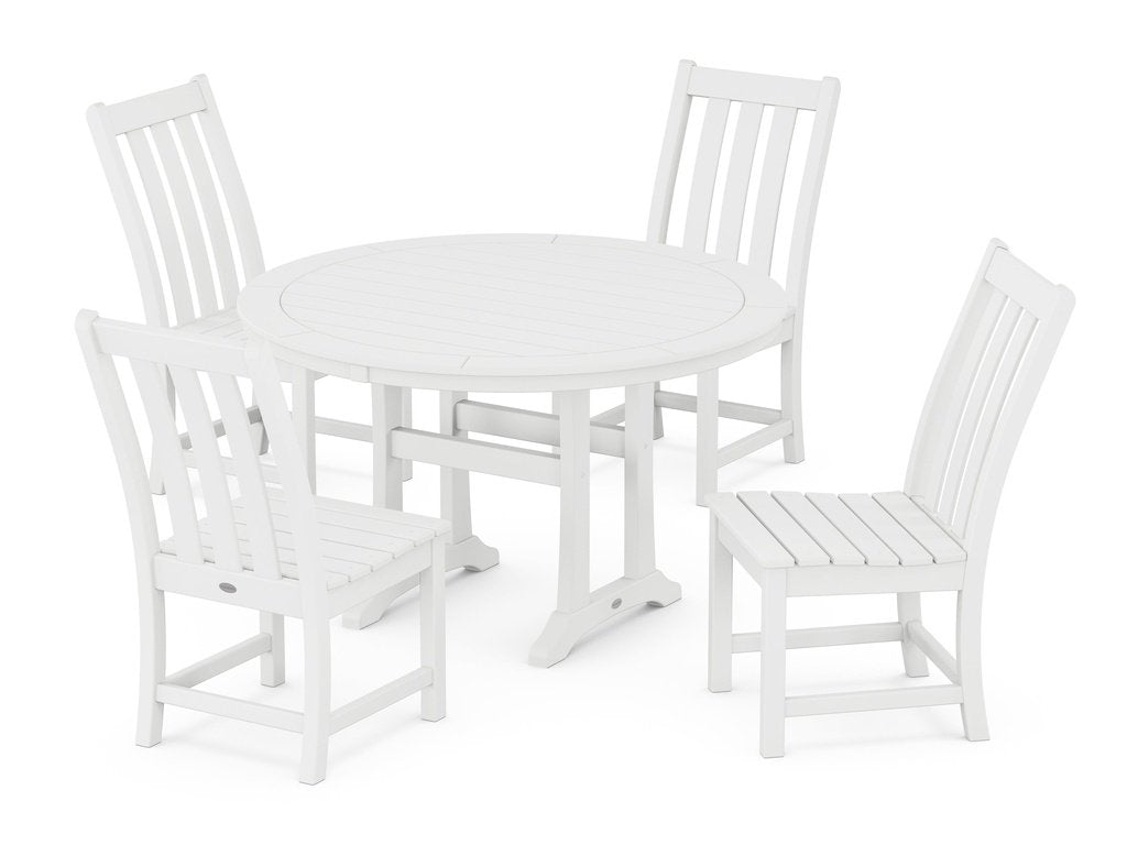 Vineyard Side Chair 5-Piece Round Dining Set With Trestle Legs Photo