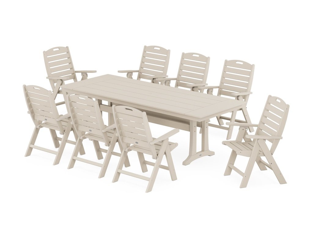 Nautical Highback 9-Piece Farmhouse Dining Set with Trestle Legs Photo