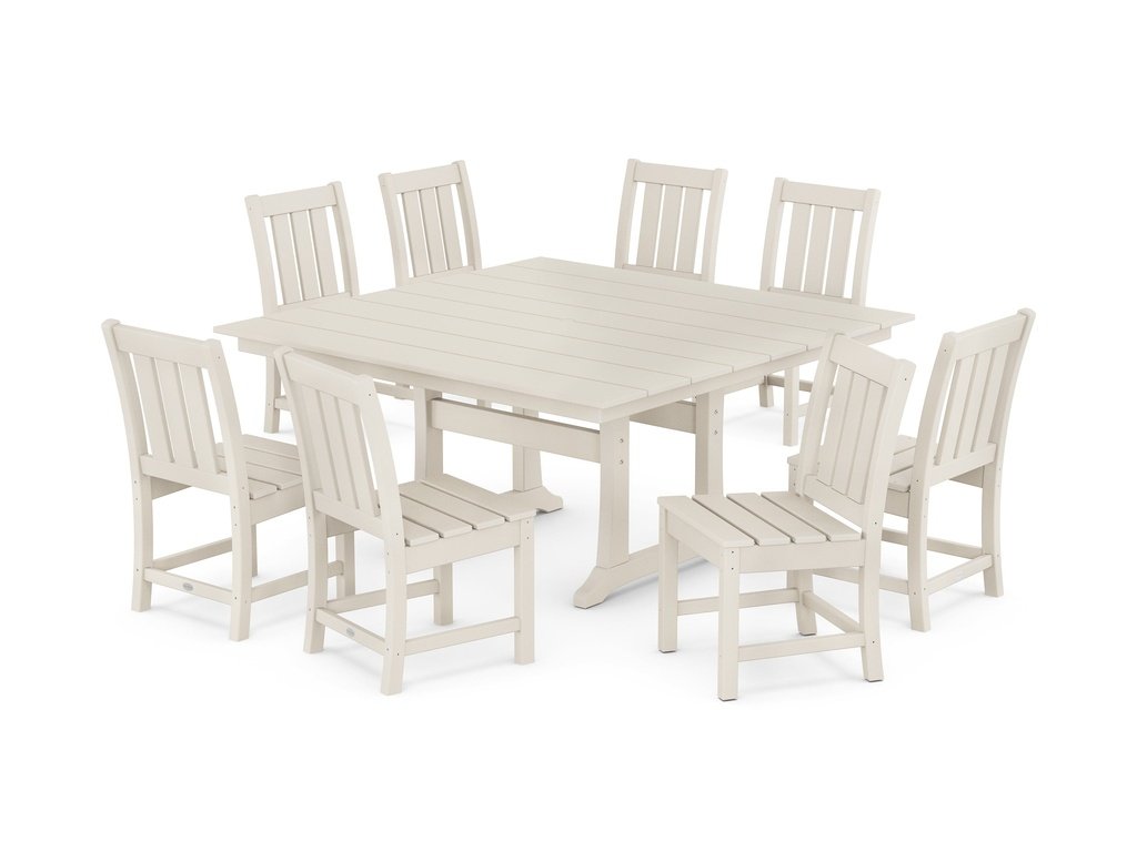 Oxford Side Chair 9-Piece Square Farmhouse Dining Set with Trestle Legs Photo