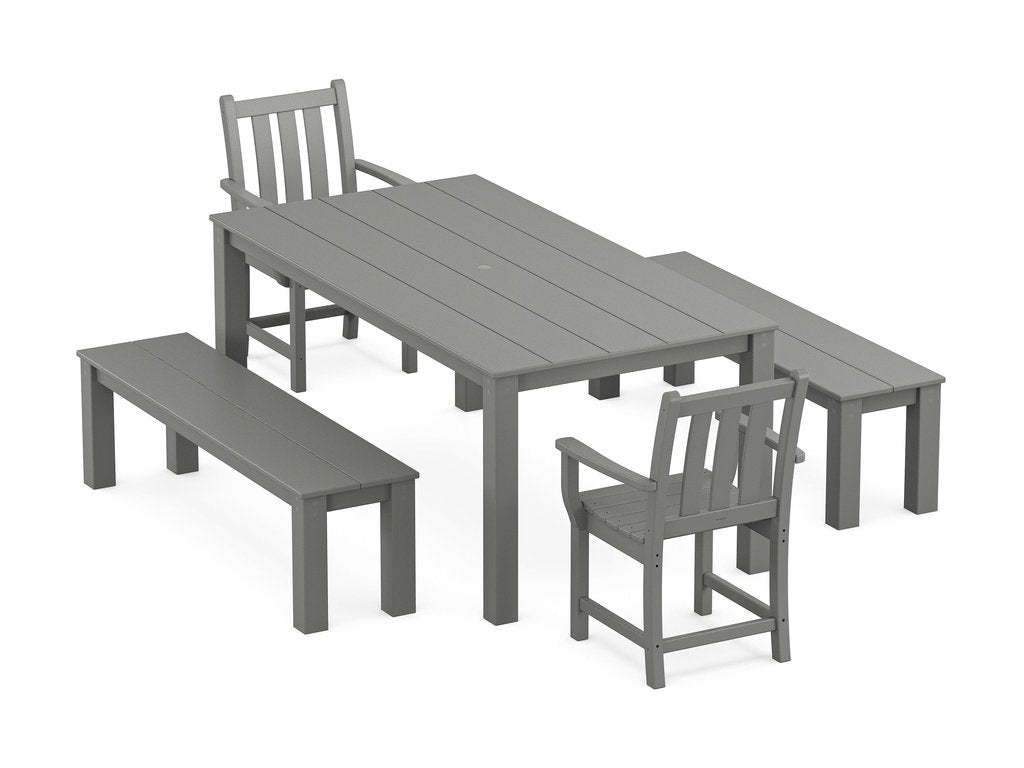 Traditional Garden 5-Piece Parsons Dining Set with Benches Photo