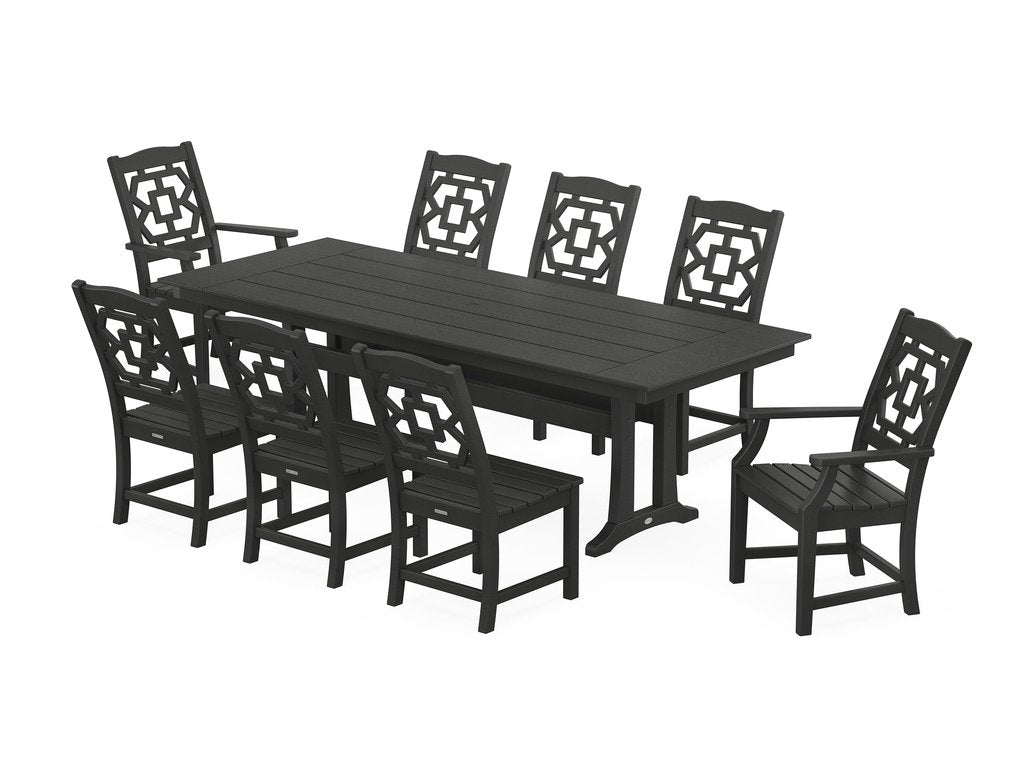 Chinoiserie 9-Piece Farmhouse Dining Set with Trestle Legs Photo