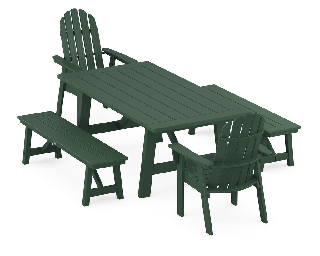 Vineyard Curveback Adirondack 5-Piece Rustic Farmhouse Dining Set With Benches Photo