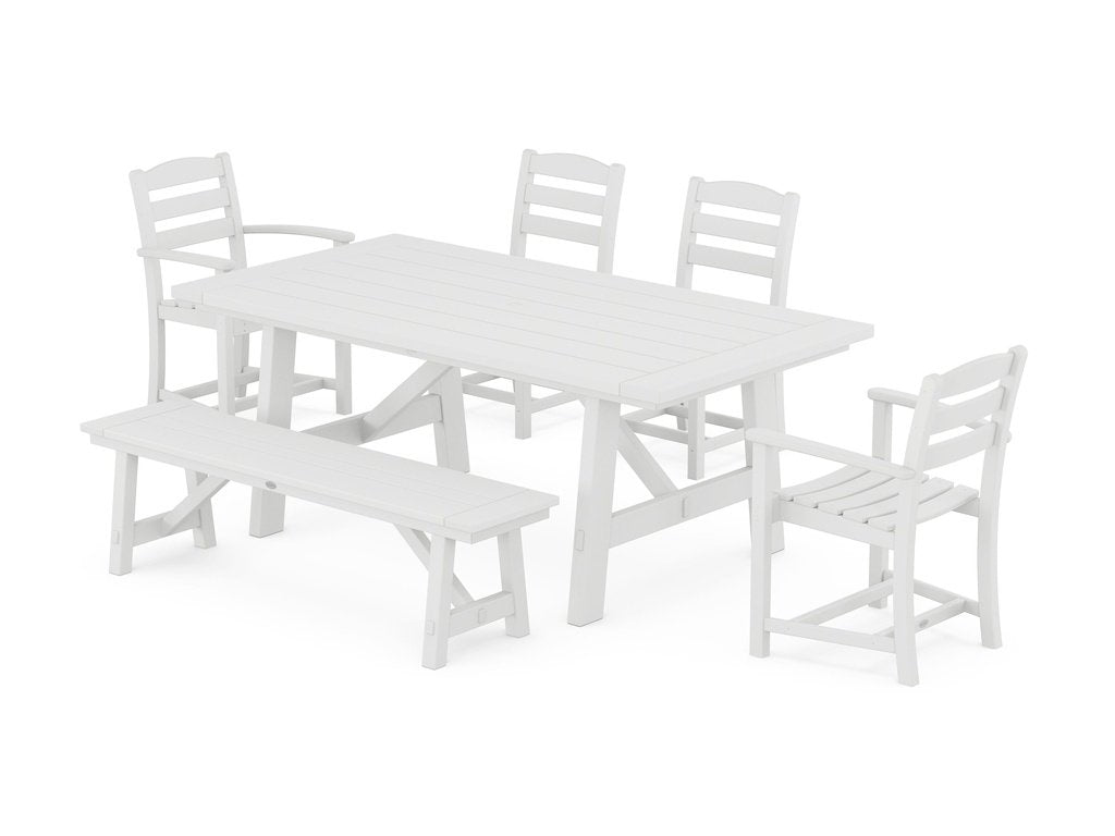 La Casa Café 6-Piece Rustic Farmhouse Dining Set with Bench Photo