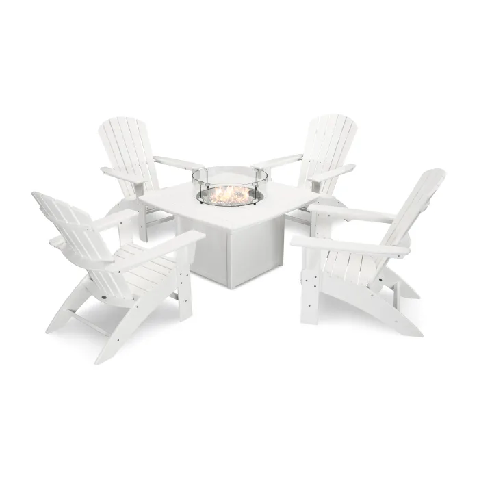 Nautical Curveback Adirondack 5-Piece Conversation Set with Fire Pit Table - Retreat Home Furniture